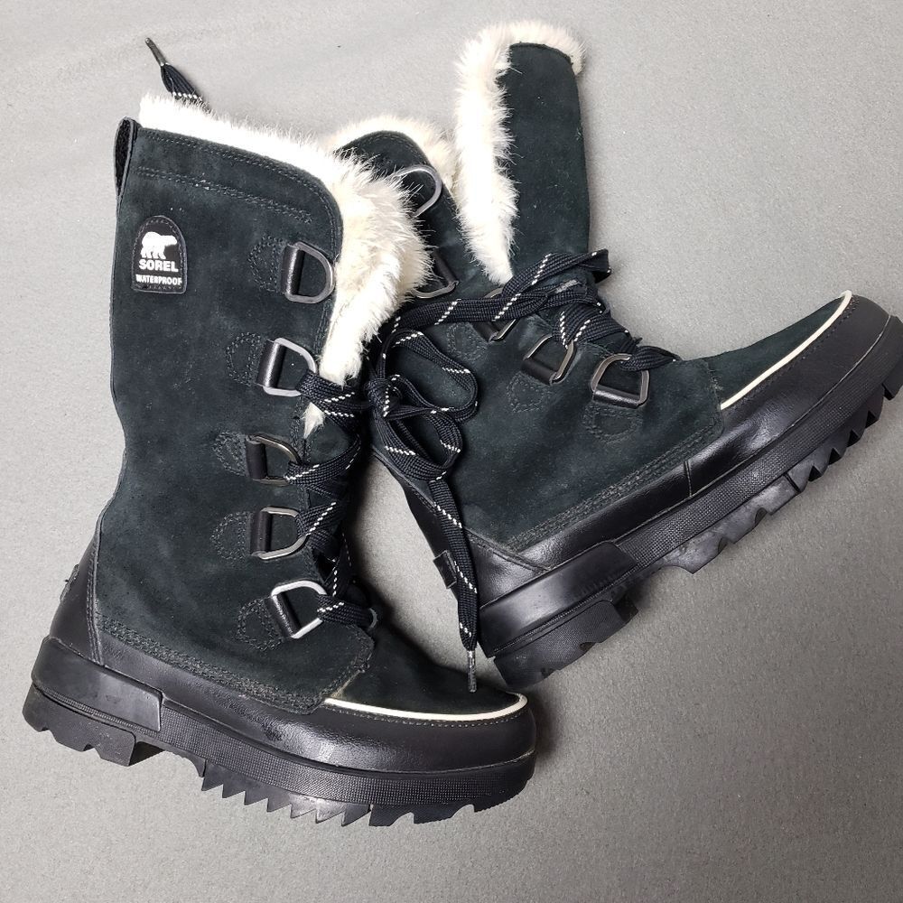 SOREL Tivoli IV Tall Waterproof Boot Suede Mid Calf Lace-Up Snow Boots Black